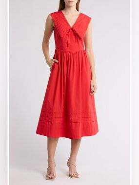 NWT Mila Mae Oversize Collared Dress Red S Midi Sleeveless Cottagecore Prairie